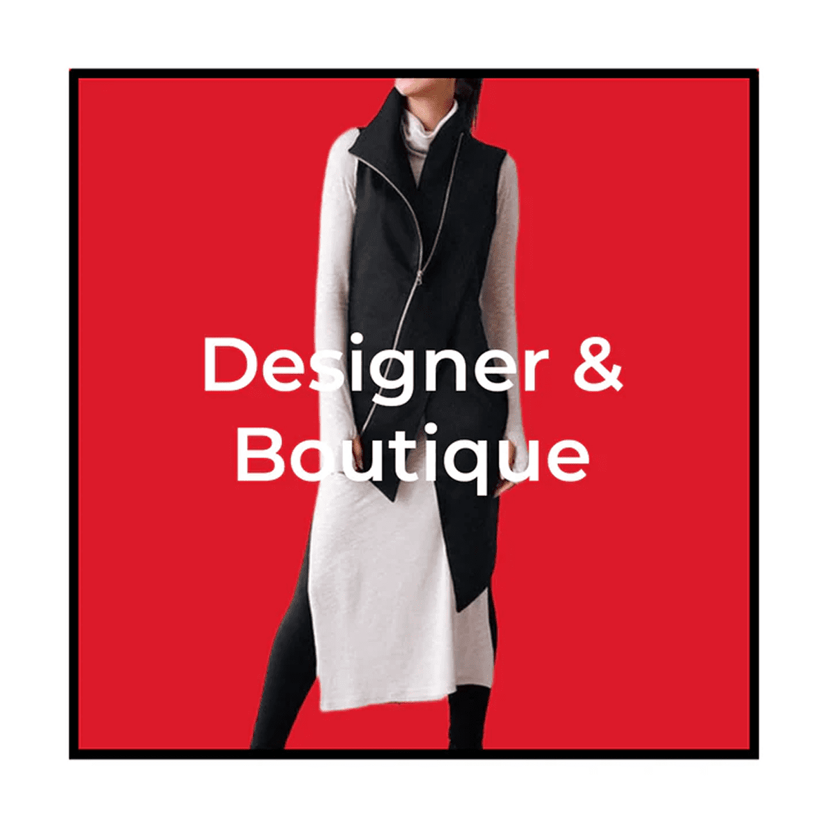 Fashionable layered outfit on red background