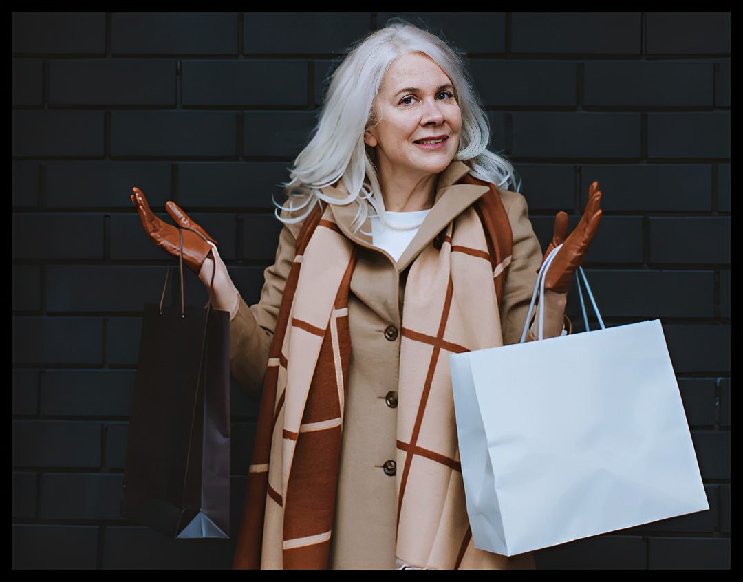 Woman holding shopping bags and smiling
